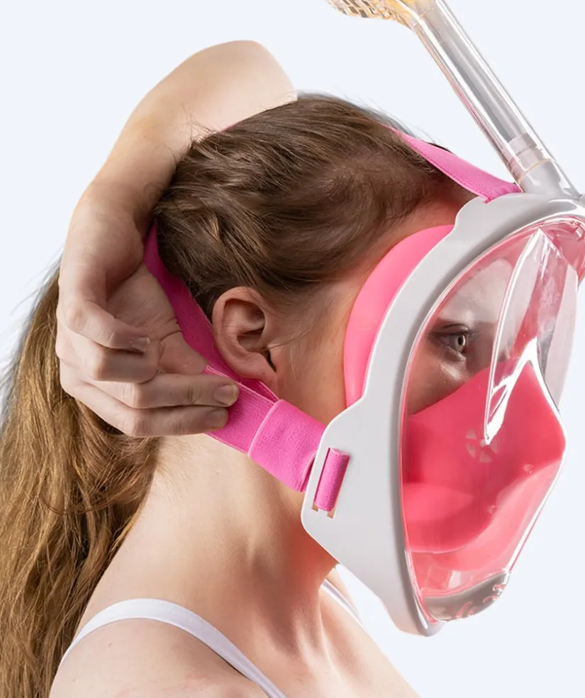 Clearance Watery fullface dykkermaske til voksne - Oxygen - Pink/gul