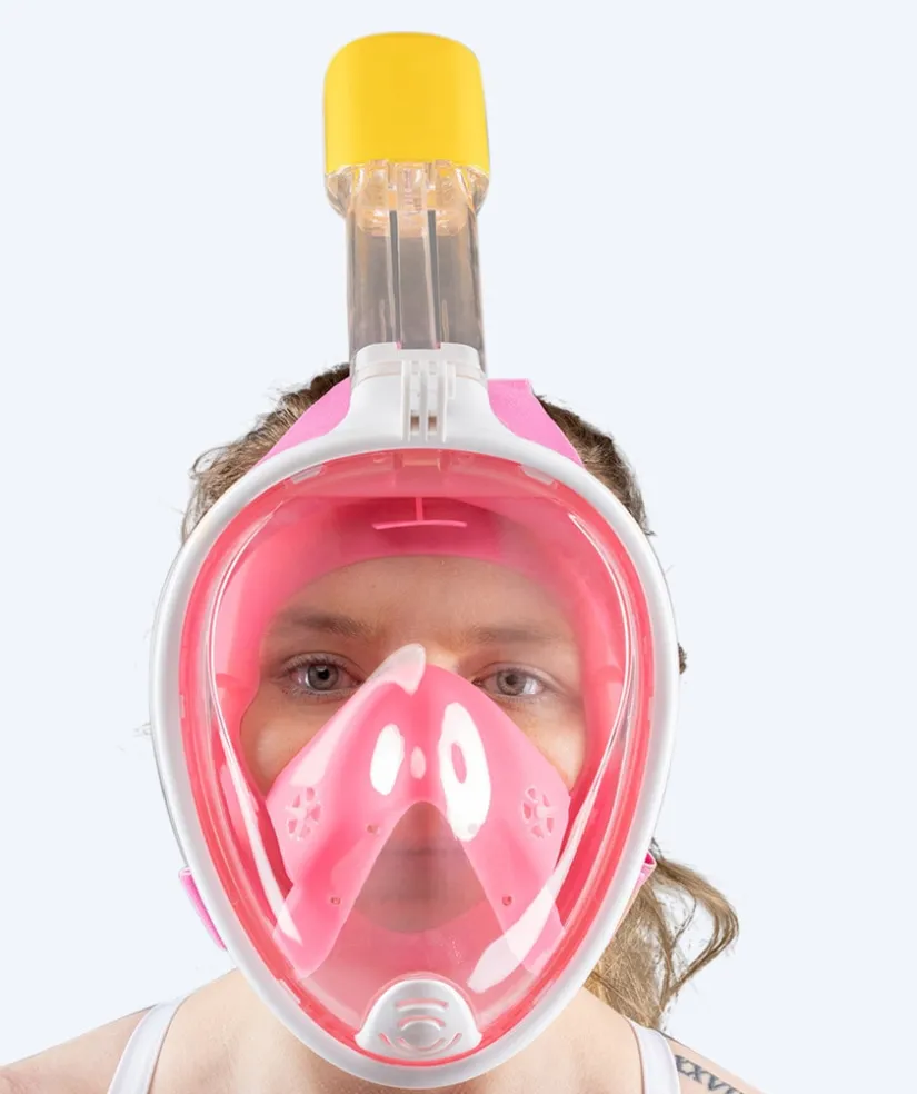 Clearance Watery fullface dykkermaske til voksne - Oxygen - Pink/gul
