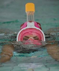 Clearance Watery fullface dykkermaske til voksne - Oxygen - Pink/gul