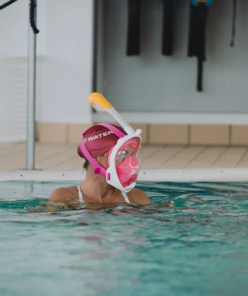 Clearance Watery fullface dykkermaske til voksne - Oxygen - Pink/gul