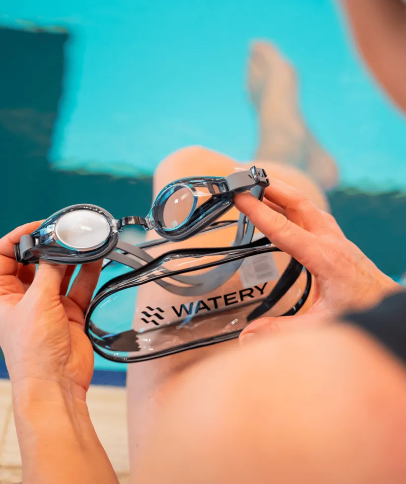 Discount Watery nærsynede svømmebriller med styrke til voksne - (-1.5) – (-7.0) - Ridley - Sort