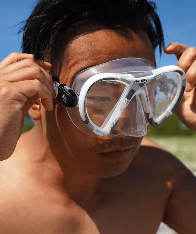Sale Watery snorkelsæt til voksne (fra 15 år) - Rudder Camo/Itzel/Delmere - Klar/sort