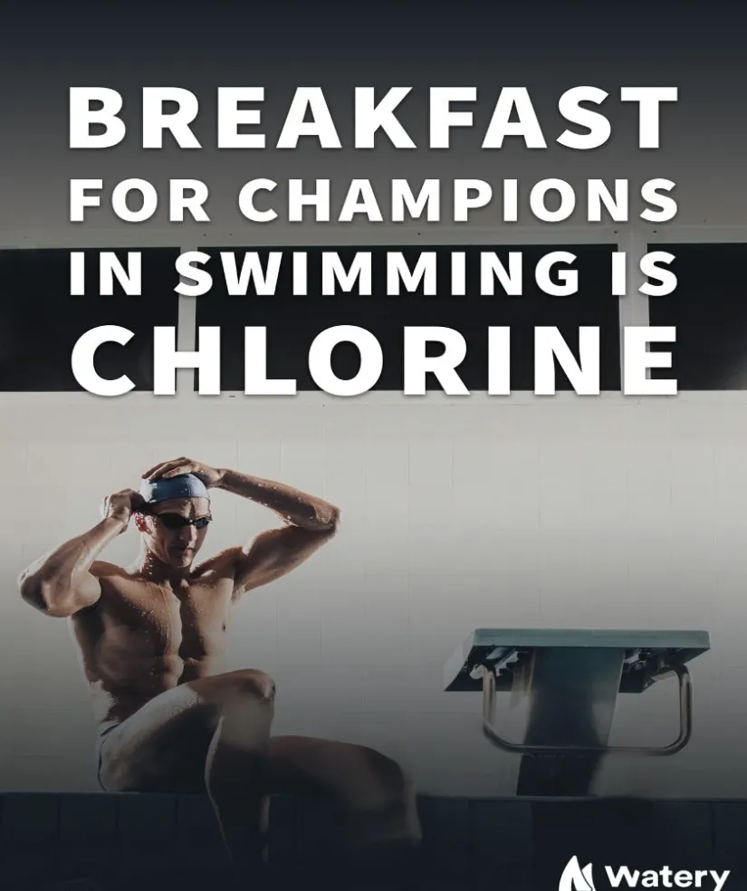 Watery svømmeplakat - Breakfast for champions in swimming is chlorine