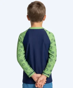 Clearance Watery UV-trøje til børn - Brandman Langærmet Rashguard - Grøn/blå