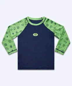 Clearance Watery UV-trøje til børn - Brandman Langærmet Rashguard - Grøn/blå