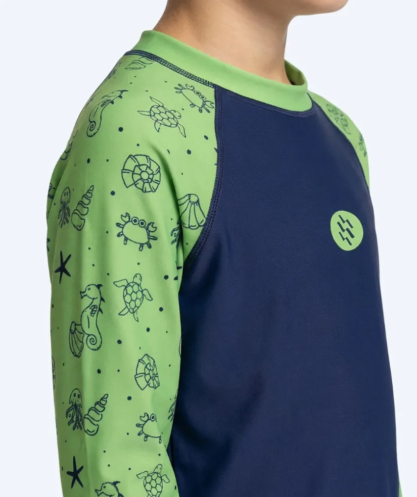 Clearance Watery UV-trøje til børn - Brandman Langærmet Rashguard - Grøn/blå