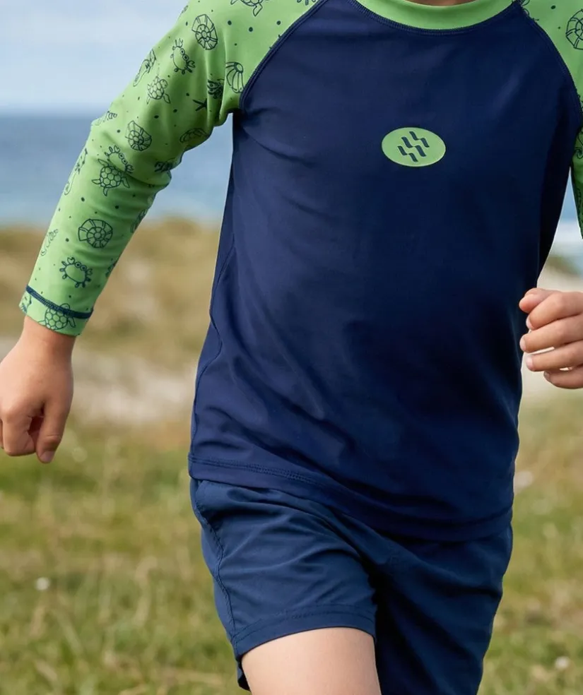Clearance Watery UV-trøje til børn - Brandman Langærmet Rashguard - Grøn/blå