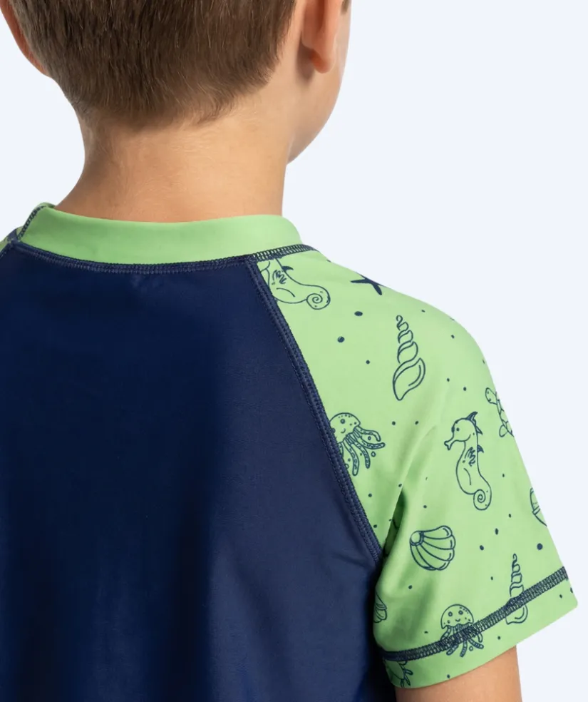 Watery UV-trøje til børn - Brandman Kortærmet Rashguard - Grøn/blå