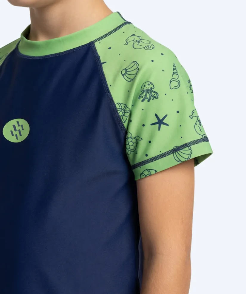 Watery UV-trøje til børn - Brandman Kortærmet Rashguard - Grøn/blå