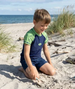 Watery UV-trøje til børn - Brandman Kortærmet Rashguard - Grøn/blå