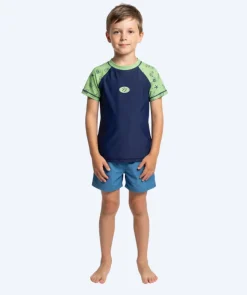 Watery UV-trøje til børn - Brandman Kortærmet Rashguard - Grøn/blå