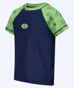 Watery UV-trøje til børn - Brandman Kortærmet Rashguard - Grøn/blå