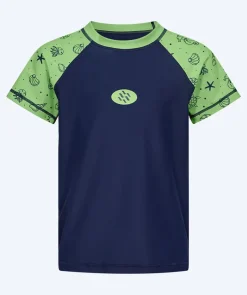 Watery UV-trøje til børn - Brandman Kortærmet Rashguard - Grøn/blå
