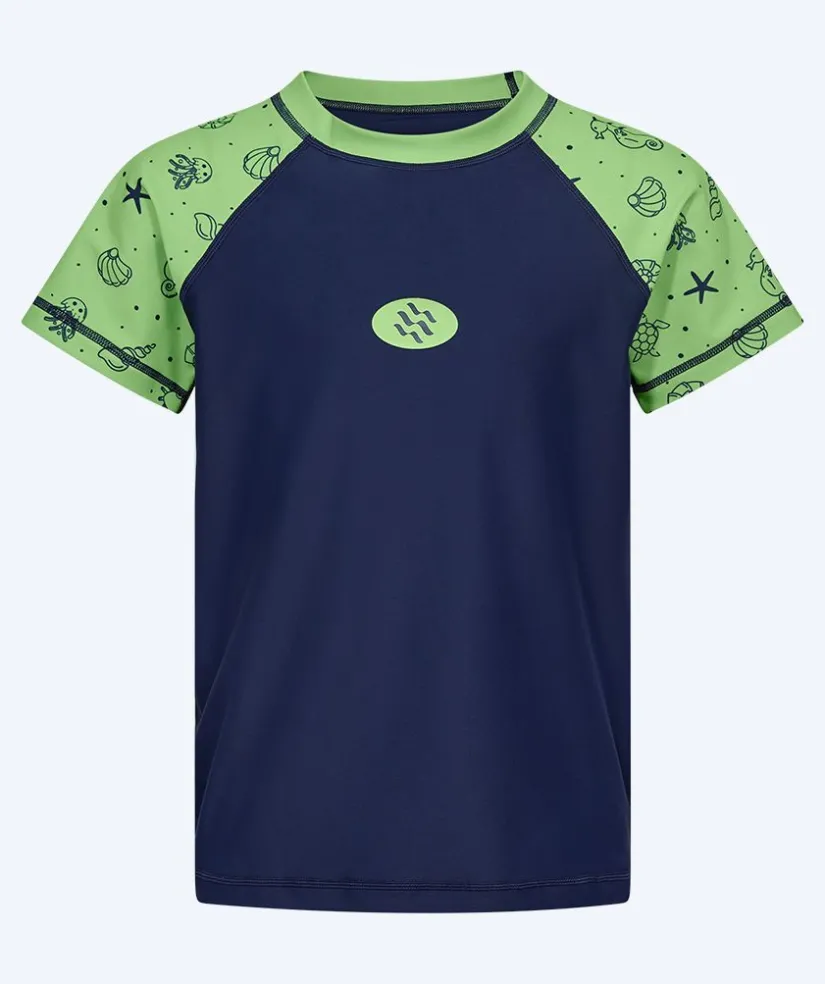 Watery UV-trøje til børn - Brandman Kortærmet Rashguard - Grøn/blå