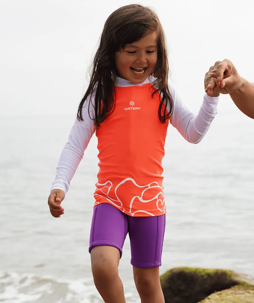 Sale Watery UV-trøje til børn - Chilton Langærmet Rashguard - Lyserød/hvid