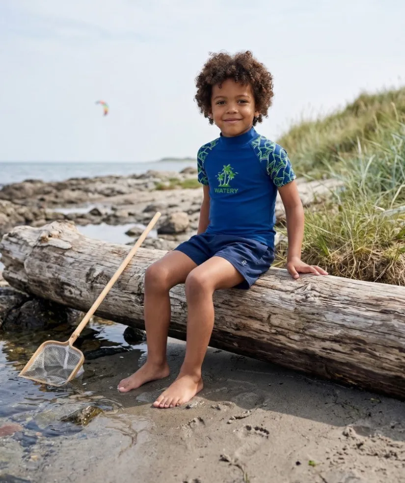 Discount Watery UV-trøje til børn - Katsu Kortærmet Rashguard - Grøn/mørkeblå