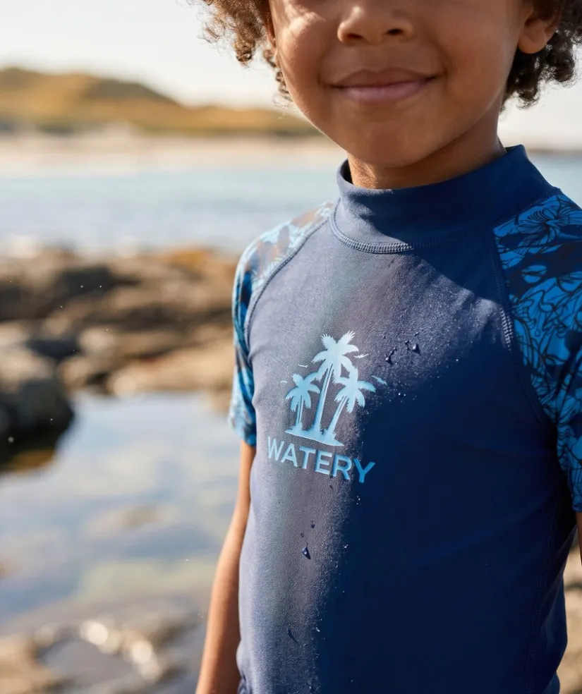New Watery UV-trøje til børn - Katsu Kortærmet Rashguard - Blå/mørkeblå