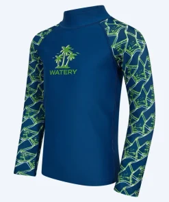 Clearance Watery UV-trøje til børn - Katsu Langærmet Rashguard - Grøn/mørkeblå