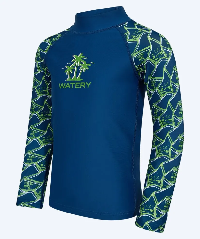 Clearance Watery UV-trøje til børn - Katsu Langærmet Rashguard - Grøn/mørkeblå