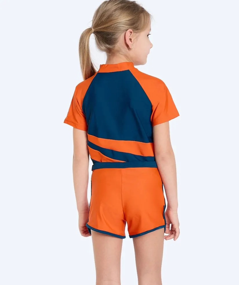 Watery UV-trøje til børn - Manami Kortærmet Rashguard - Orange/blå