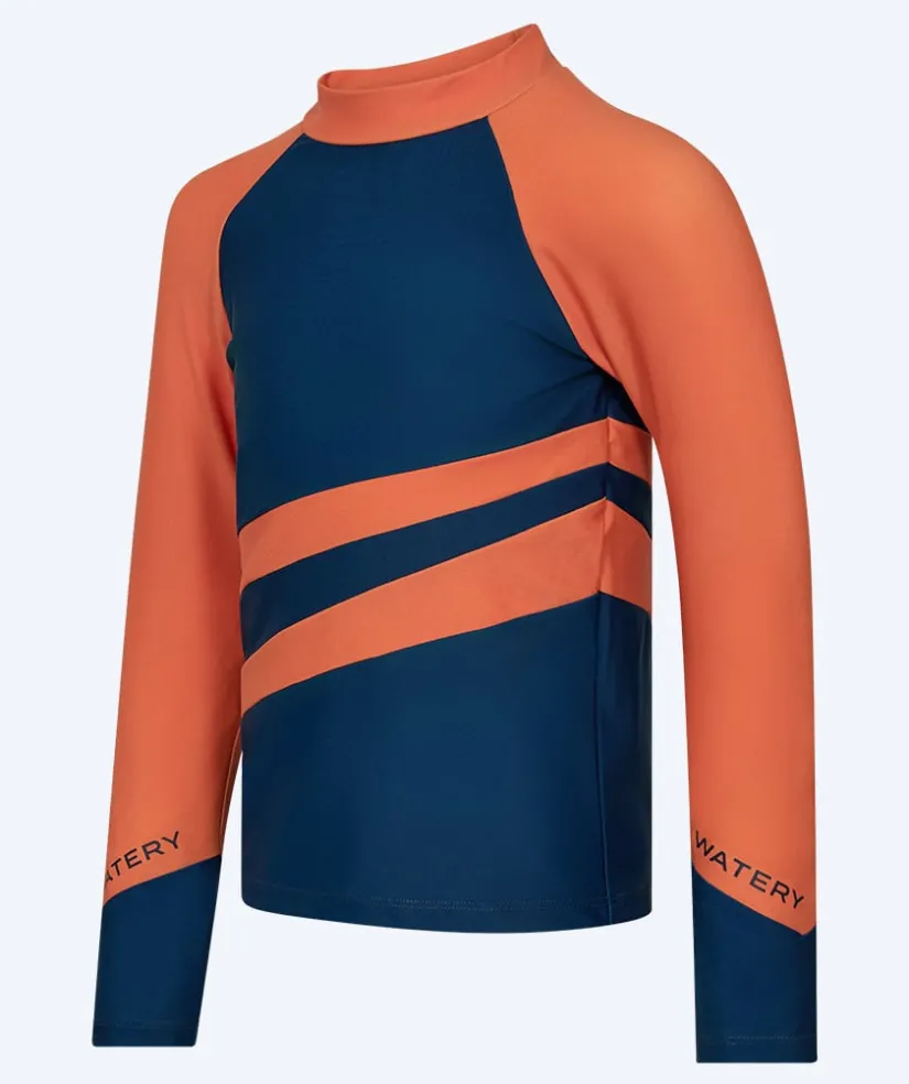 Outlet Watery UV-trøje til børn - Manami Langærmet Rashguard - Orange/blå
