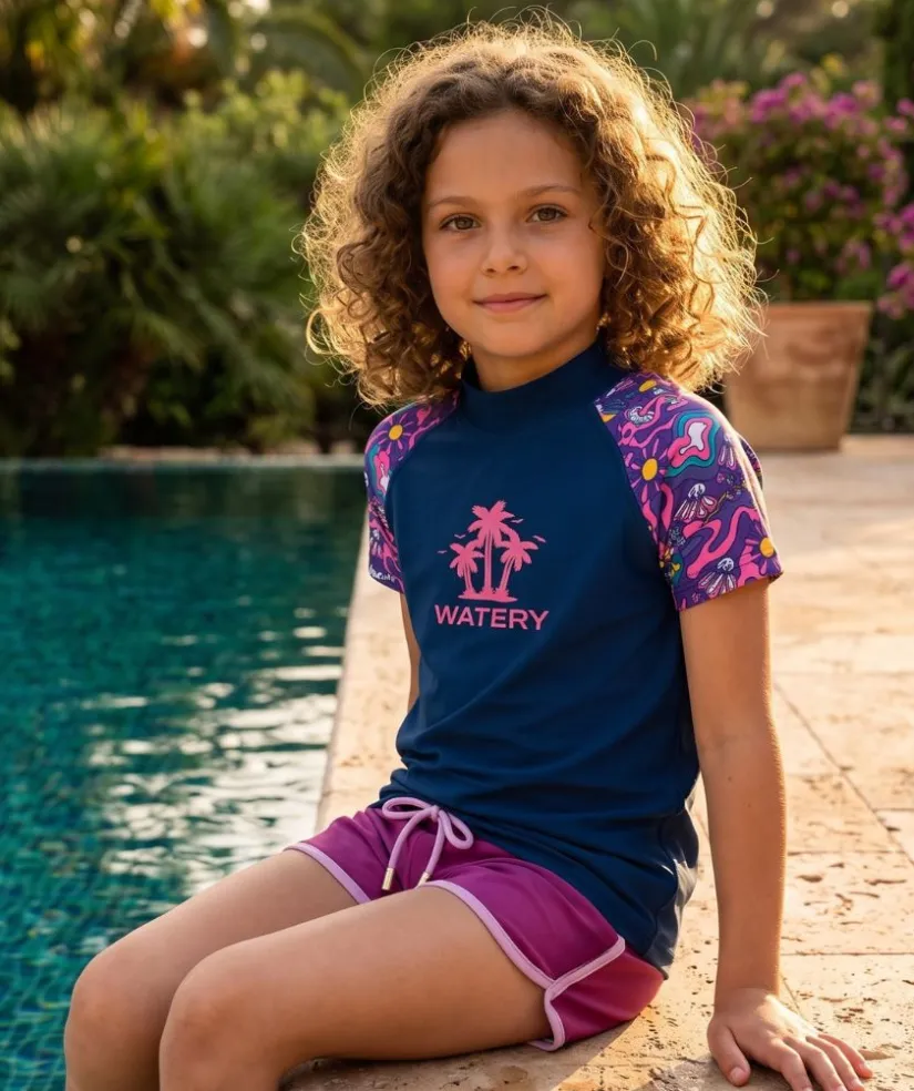 Best Watery UV-trøje til børn - Osiris Kortærmet Rashguard - Multi/mørkeblå