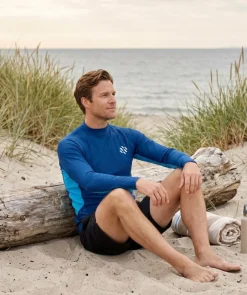 Hot Watery UV-trøje til mænd - Scylla Langærmet Rashguard - Mørkeblå/lyseblå