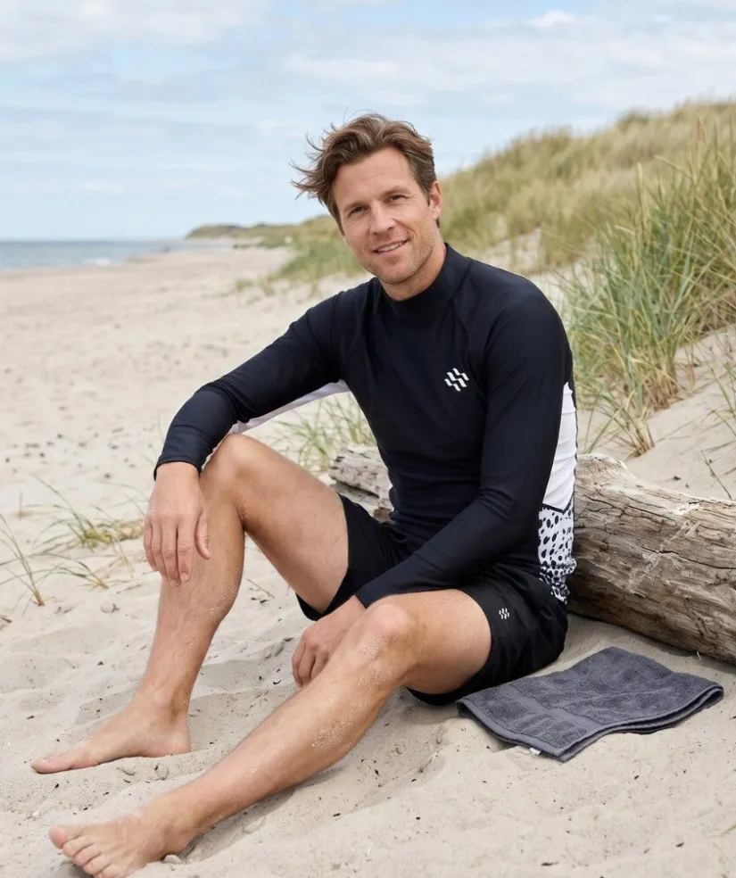 Watery UV-trøje til mænd - Scylla Langærmet Rashguard - Sort/hvid